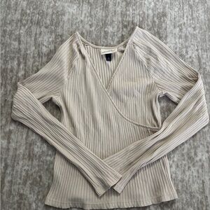Universal Thread Cream Ribbed Long Sleeve Top